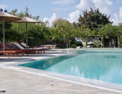 pool view with trees