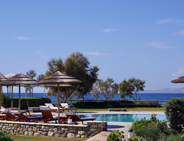 pool view with sea in the background